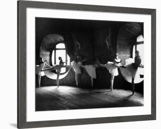 Ballerinas at Barre Against Round Windows During Rehearsal For "Swan Lake" at Grand Opera de Paris-Alfred Eisenstaedt-Framed Premium Photographic Print