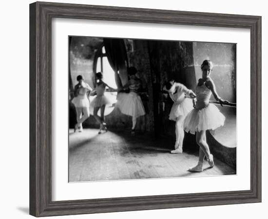 Ballerinas at Barre Against Round Windows During Rehearsal For "Swan Lake" at Grand Opera de Paris-Alfred Eisenstaedt-Framed Photographic Print