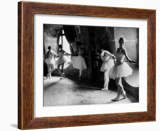 Ballerinas at Barre Against Round Windows During Rehearsal For "Swan Lake" at Grand Opera de Paris-Alfred Eisenstaedt-Framed Photographic Print