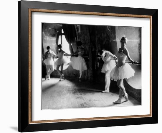 Ballerinas at Barre Against Round Windows During Rehearsal For "Swan Lake" at Grand Opera de Paris-Alfred Eisenstaedt-Framed Photographic Print