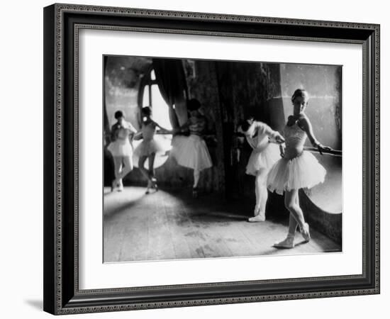 Ballerinas at Barre Against Round Windows During Rehearsal For "Swan Lake" at Grand Opera de Paris-Alfred Eisenstaedt-Framed Photographic Print