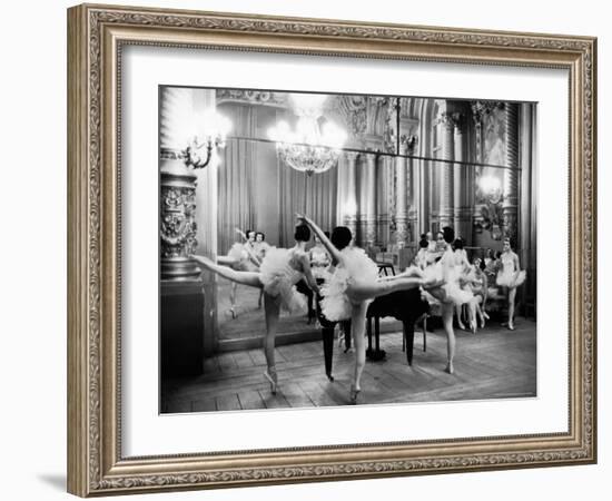 Ballerinas at the Paris Opera Doing Their Barre in Rehearsal Room-Alfred Eisenstaedt-Framed Photographic Print