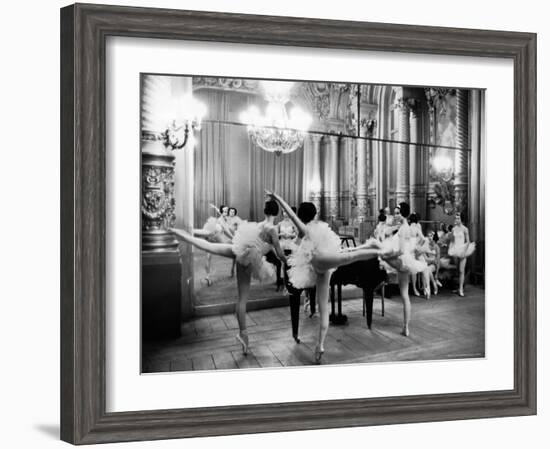 Ballerinas at the Paris Opera Doing Their Barre in Rehearsal Room-Alfred Eisenstaedt-Framed Photographic Print