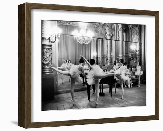 Ballerinas at the Paris Opera Doing Their Barre in Rehearsal Room-Alfred Eisenstaedt-Framed Photographic Print