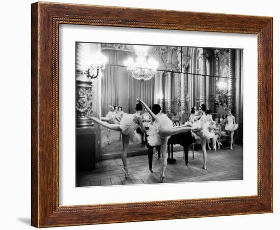 Ballerinas at the Paris Opera Doing Their Barre in Rehearsal Room-Alfred Eisenstaedt-Framed Photographic Print