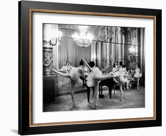 Ballerinas at the Paris Opera Doing Their Barre in Rehearsal Room-Alfred Eisenstaedt-Framed Photographic Print