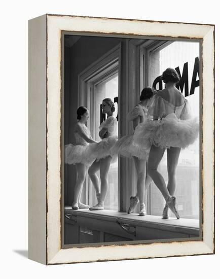 Ballerinas on Window Sill in Rehearsal Room at George Balanchine's School of American Ballet-Alfred Eisenstaedt-Framed Premier Image Canvas