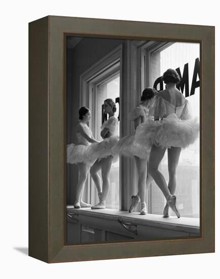 Ballerinas on Window Sill in Rehearsal Room at George Balanchine's School of American Ballet-Alfred Eisenstaedt-Framed Premier Image Canvas