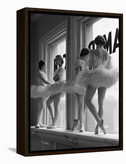 Ballerinas on Window Sill in Rehearsal Room at George Balanchine's School of American Ballet-Alfred Eisenstaedt-Framed Premier Image Canvas