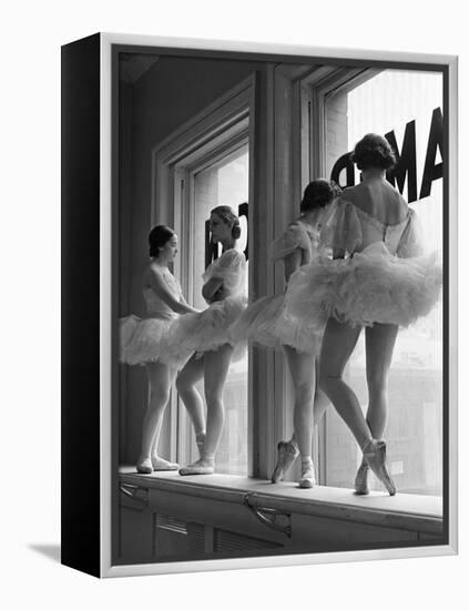 Ballerinas on Window Sill in Rehearsal Room at George Balanchine's School of American Ballet-Alfred Eisenstaedt-Framed Premier Image Canvas