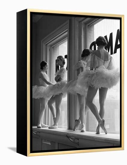 Ballerinas on Window Sill in Rehearsal Room at George Balanchine's School of American Ballet-Alfred Eisenstaedt-Framed Premier Image Canvas