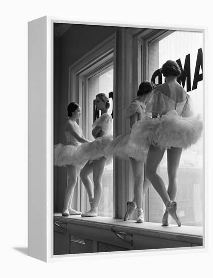 Ballerinas on Window Sill in Rehearsal Room at George Balanchine's School of American Ballet-Alfred Eisenstaedt-Framed Premier Image Canvas