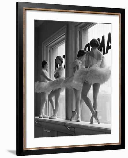 Ballerinas on Window Sill in Rehearsal Room at George Balanchine's School of American Ballet-Alfred Eisenstaedt-Framed Premium Photographic Print