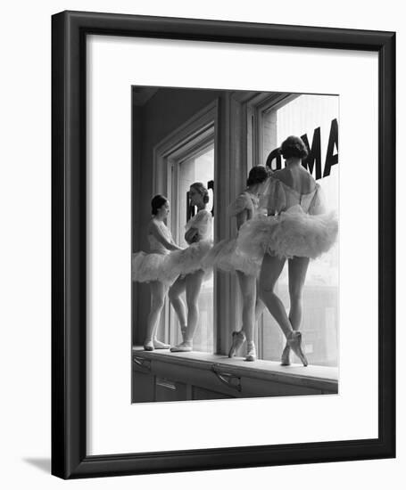 Ballerinas on Window Sill in Rehearsal Room at George Balanchine's School of American Ballet-Alfred Eisenstaedt-Framed Photographic Print