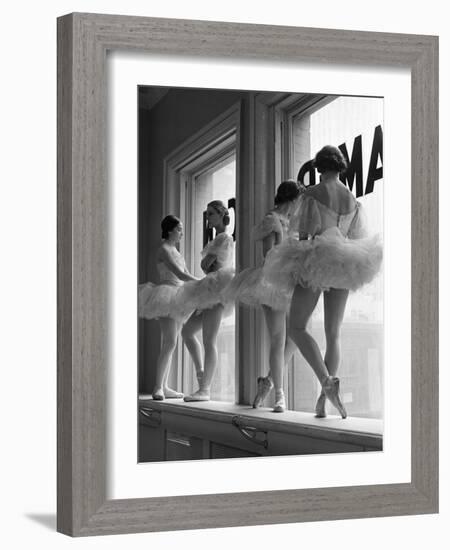 Ballerinas on Window Sill in Rehearsal Room at George Balanchine's School of American Ballet-Alfred Eisenstaedt-Framed Photographic Print