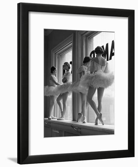 Ballerinas on Window Sill in Rehearsal Room at George Balanchine's School of American Ballet-Alfred Eisenstaedt-Framed Photographic Print