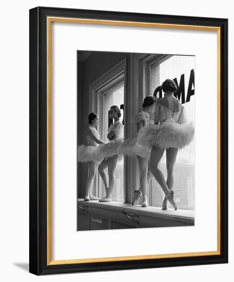 Ballerinas on Window Sill in Rehearsal Room at George Balanchine's School of American Ballet-Alfred Eisenstaedt-Framed Photographic Print