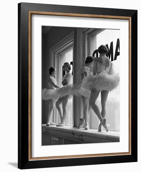 Ballerinas on Window Sill in Rehearsal Room at George Balanchine's School of American Ballet-Alfred Eisenstaedt-Framed Photographic Print