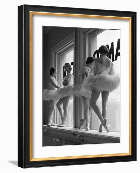 Ballerinas on Window Sill in Rehearsal Room at George Balanchine's School of American Ballet-Alfred Eisenstaedt-Framed Photographic Print