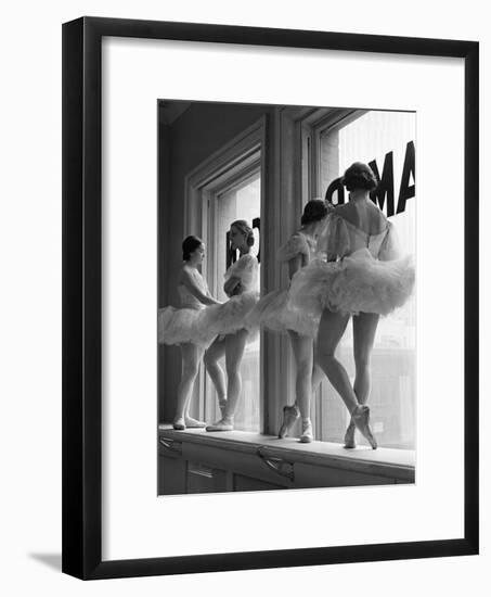 Ballerinas on Window Sill in Rehearsal Room at George Balanchine's School of American Ballet-Alfred Eisenstaedt-Framed Photographic Print