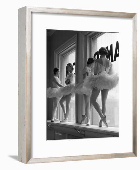 Ballerinas on Window Sill in Rehearsal Room at George Balanchine's School of American Ballet-Alfred Eisenstaedt-Framed Photographic Print