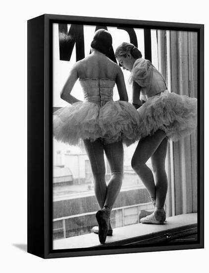 Ballerinas on Window Sill in Rehearsal Room at George Balanchine's School of American Ballet-Alfred Eisenstaedt-Framed Premier Image Canvas