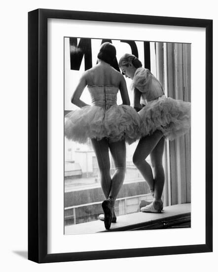 Ballerinas on Window Sill in Rehearsal Room at George Balanchine's School of American Ballet-Alfred Eisenstaedt-Framed Photographic Print