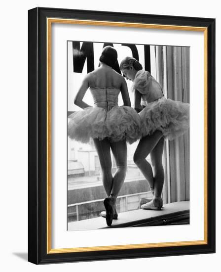 Ballerinas on Window Sill in Rehearsal Room at George Balanchine's School of American Ballet-Alfred Eisenstaedt-Framed Photographic Print