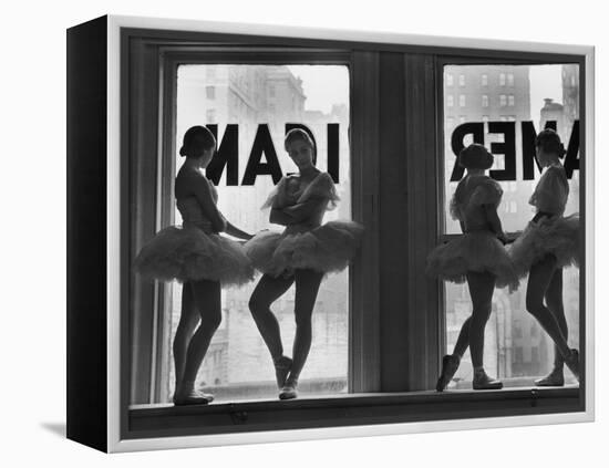 Ballerinas Standing on Window Sill in Rehearsal Room, George Balanchine's School of American Ballet-Alfred Eisenstaedt-Framed Premier Image Canvas