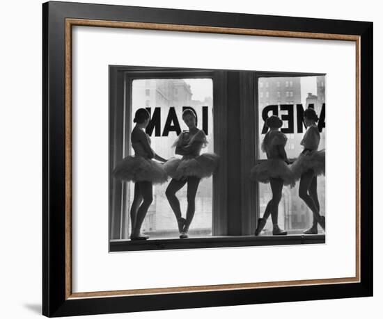 Ballerinas Standing on Window Sill in Rehearsal Room, George Balanchine's School of American Ballet-Alfred Eisenstaedt-Framed Premium Photographic Print