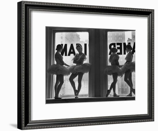 Ballerinas Standing on Window Sill in Rehearsal Room, George Balanchine's School of American Ballet-Alfred Eisenstaedt-Framed Premium Photographic Print