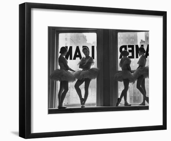 Ballerinas Standing on Window Sill in Rehearsal Room, George Balanchine's School of American Ballet-Alfred Eisenstaedt-Framed Premium Photographic Print