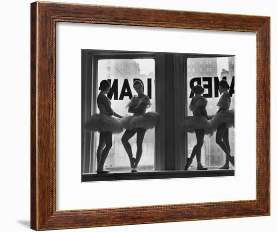 Ballerinas Standing on Window Sill in Rehearsal Room, George Balanchine's School of American Ballet-Alfred Eisenstaedt-Framed Premium Photographic Print