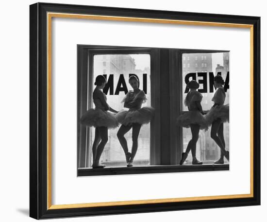 Ballerinas Standing on Window Sill in Rehearsal Room, George Balanchine's School of American Ballet-Alfred Eisenstaedt-Framed Premium Photographic Print