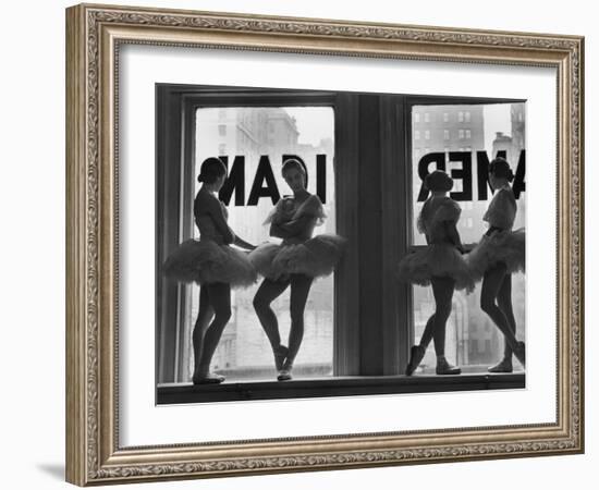 Ballerinas Standing on Window Sill in Rehearsal Room, George Balanchine's School of American Ballet-Alfred Eisenstaedt-Framed Photographic Print