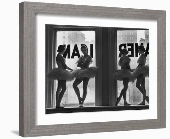 Ballerinas Standing on Window Sill in Rehearsal Room, George Balanchine's School of American Ballet-Alfred Eisenstaedt-Framed Photographic Print