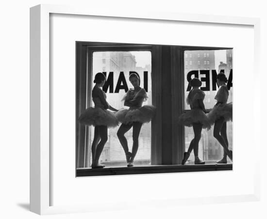 Ballerinas Standing on Window Sill in Rehearsal Room, George Balanchine's School of American Ballet-Alfred Eisenstaedt-Framed Photographic Print