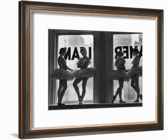 Ballerinas Standing on Window Sill in Rehearsal Room, George Balanchine's School of American Ballet-Alfred Eisenstaedt-Framed Photographic Print