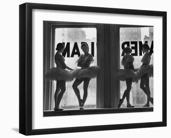 Ballerinas Standing on Window Sill in Rehearsal Room, George Balanchine's School of American Ballet-Alfred Eisenstaedt-Framed Photographic Print