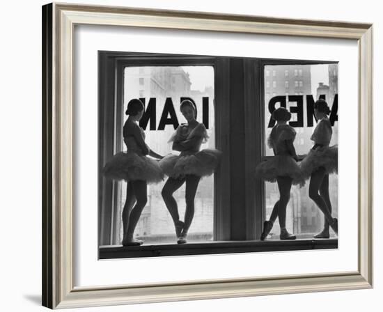 Ballerinas Standing on Window Sill in Rehearsal Room, George Balanchine's School of American Ballet-Alfred Eisenstaedt-Framed Photographic Print