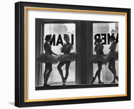 Ballerinas Standing on Window Sill in Rehearsal Room, George Balanchine's School of American Ballet-Alfred Eisenstaedt-Framed Photographic Print