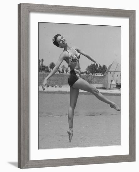 Ballet Dancer Cyd Charisse Who Aspires to be a Movie Star at Santa Monica Beach-Peter Stackpole-Framed Premium Photographic Print