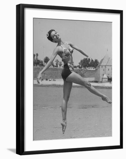 Ballet Dancer Cyd Charisse Who Aspires to be a Movie Star at Santa Monica Beach-Peter Stackpole-Framed Premium Photographic Print