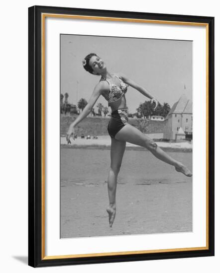 Ballet Dancer Cyd Charisse Who Aspires to be a Movie Star at Santa Monica Beach-Peter Stackpole-Framed Premium Photographic Print