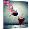Ballet Dancer In Flying Satin Dress With Umbrella-Sergey Nivens-Mounted Premium Giclee Print