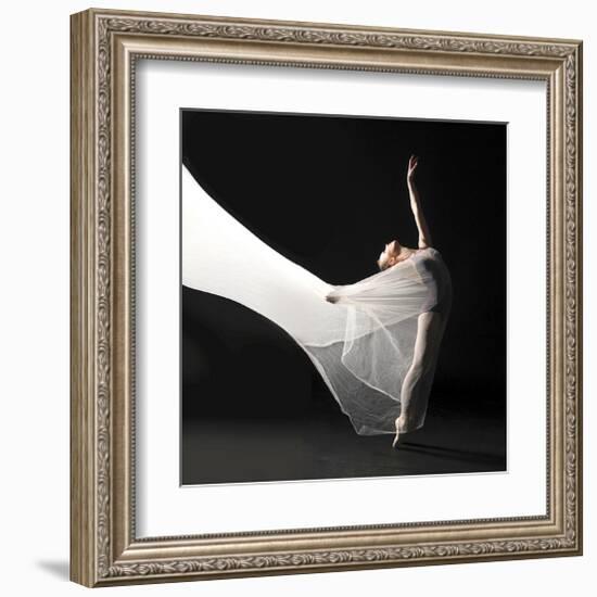 Ballet Dancer Jump White Veil-null-Framed Art Print