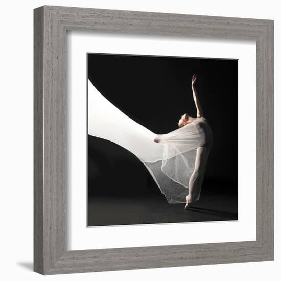 Ballet Dancer Jump White Veil-null-Framed Art Print