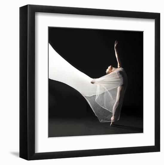 Ballet Dancer Jump White Veil-null-Framed Art Print