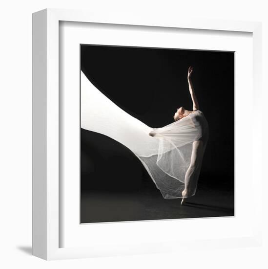 Ballet Dancer Jump White Veil-null-Framed Art Print