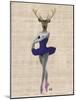 Ballet Deer in Blue-Fab Funky-Mounted Art Print